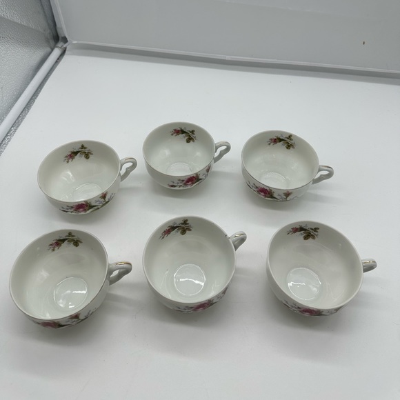 Vintage Green China Japan GRJ1 5 Tea Cups Mugs Pink Flowers Floral - Picture 1 of 5